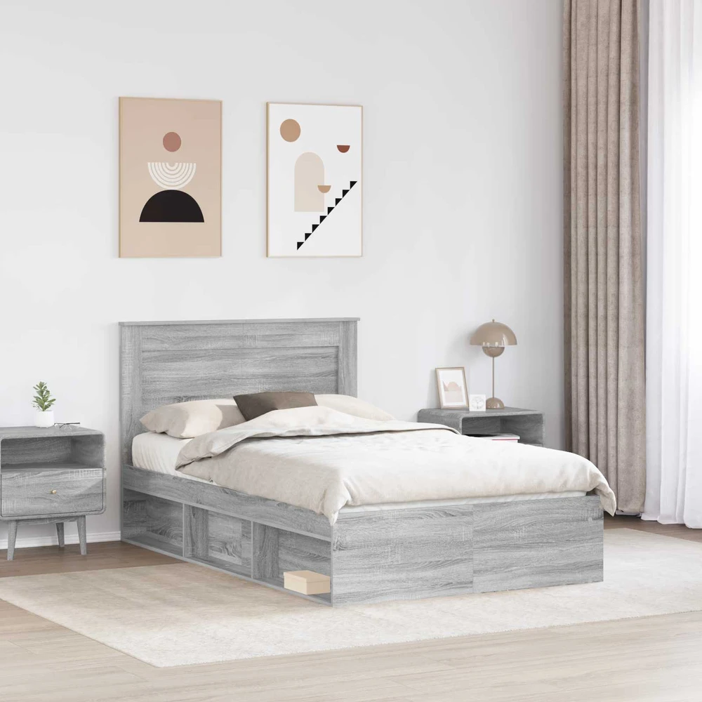 Lova Lovos rėmas Pilkas Sonoma 120 x 200 cm Kietos pušies mediena