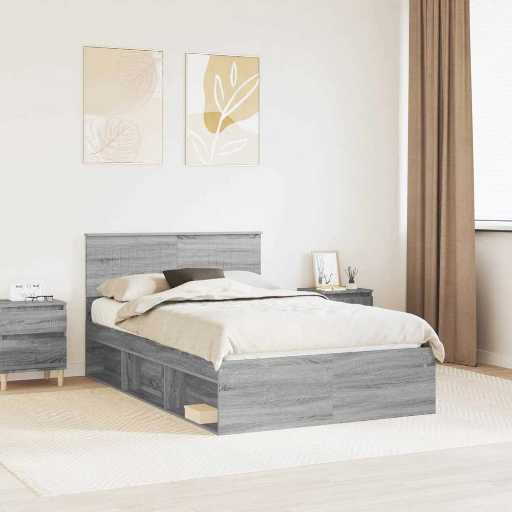 Lova Lovos rėmas Pilkas Sonoma 120 x 200 cm Kietos pušies mediena