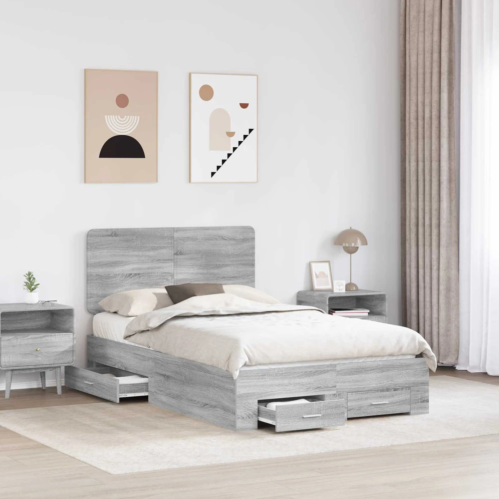 Lova Lovos rėmas Pilkas Sonoma 135 x 190 cm Apdirbta mediena