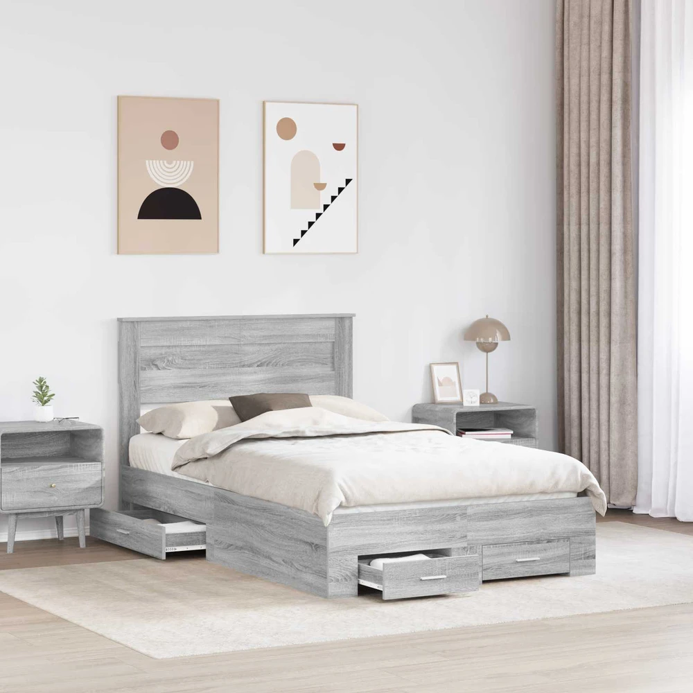 Lova Lovos rėmas Pilkas Sonoma 135 x 190 cm Apdirbta mediena