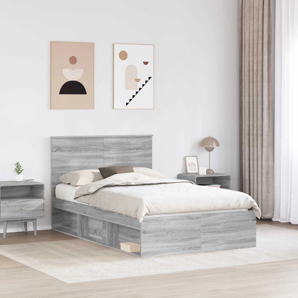 Lova Lovos rėmas Pilkas Sonoma 135 x 190 cm Kietos pušies mediena