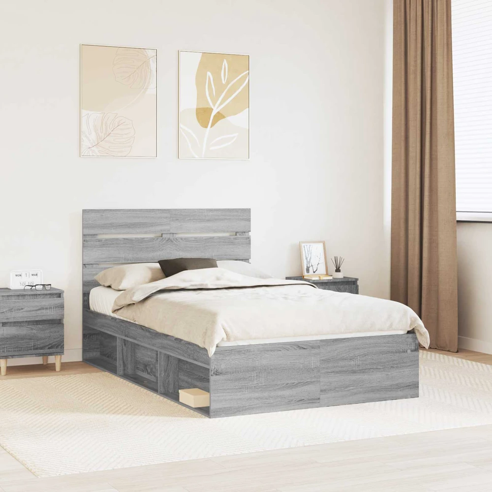 Lova Lovos rėmas Pilkas Sonoma 135 x 190 cm Kietos pušies mediena