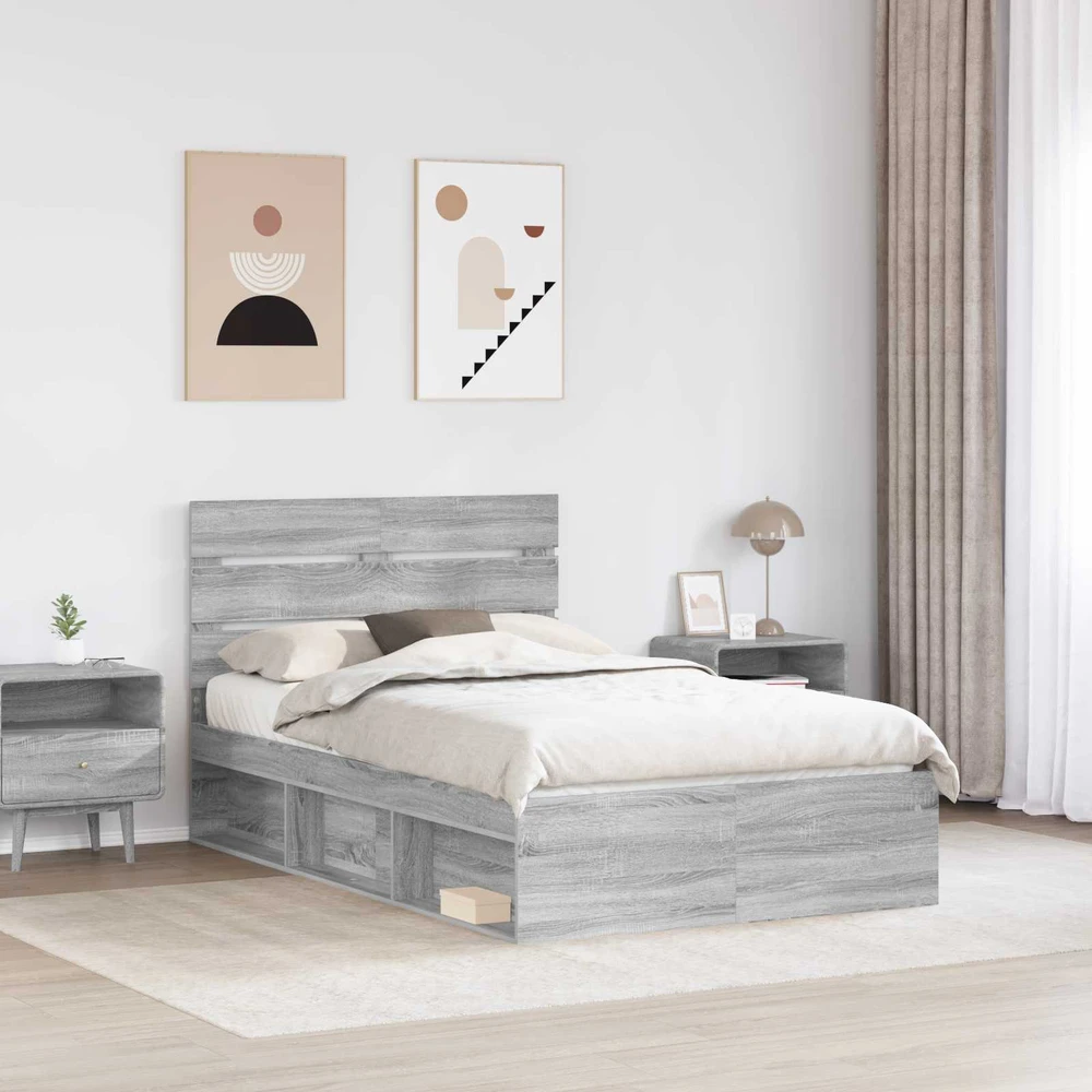 Lova Lovos rėmas Pilkas Sonoma 135 x 190 cm Kietos pušies mediena
