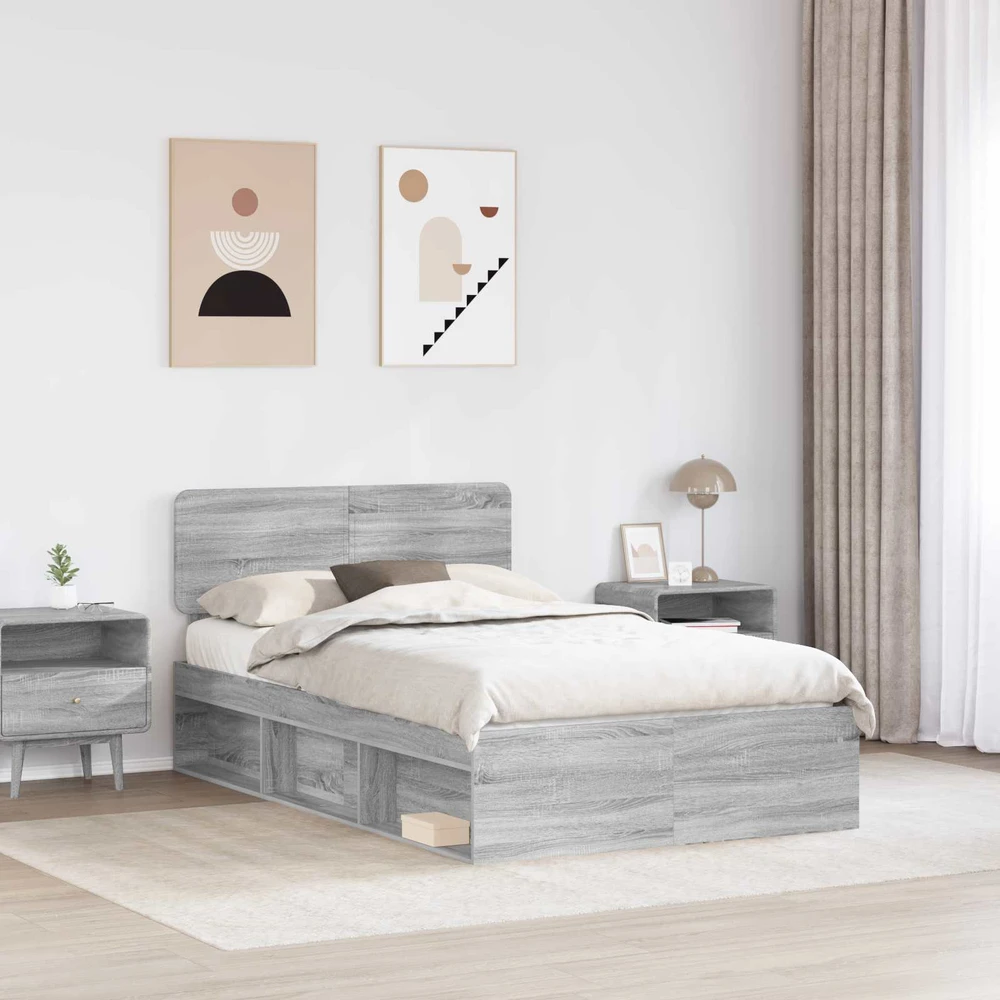 Lova Lovos rėmas Pilkas Sonoma 135 x 190 cm Kietos pušies mediena