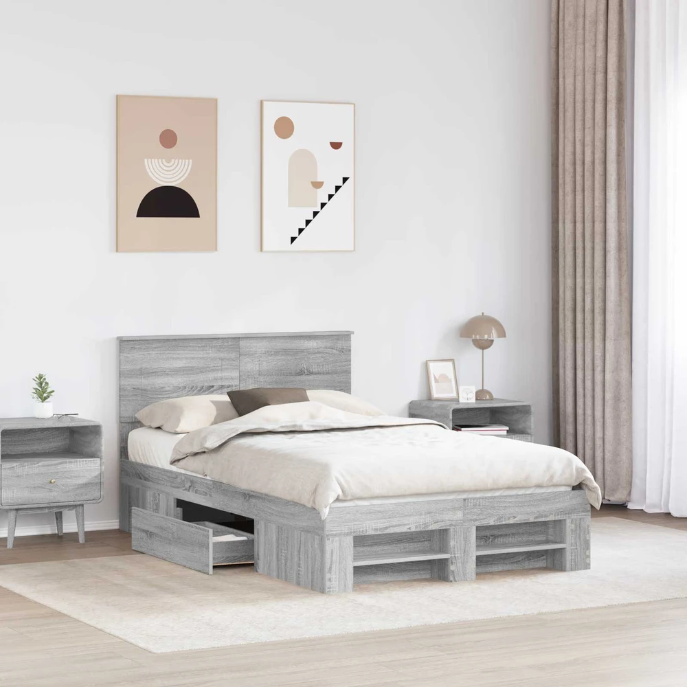 Lova Lovos rėmas Pilkas Sonoma 137 x 203 cm Apdirbta mediena
