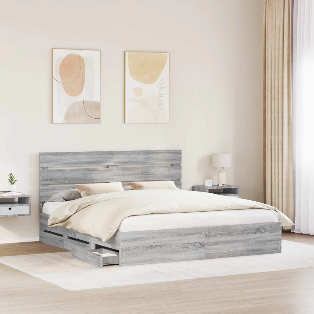 Lovos rėmas Pilkas Sonoma 180 x 200 cm Inžinerinė mediena