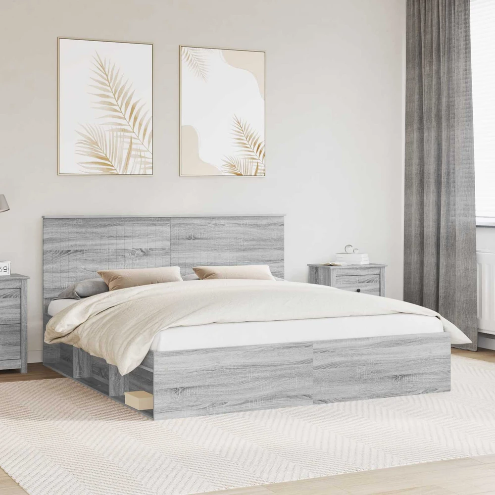 Lovos rėmas Pilkas Sonoma 180 x 200 cm Kietos pušies mediena