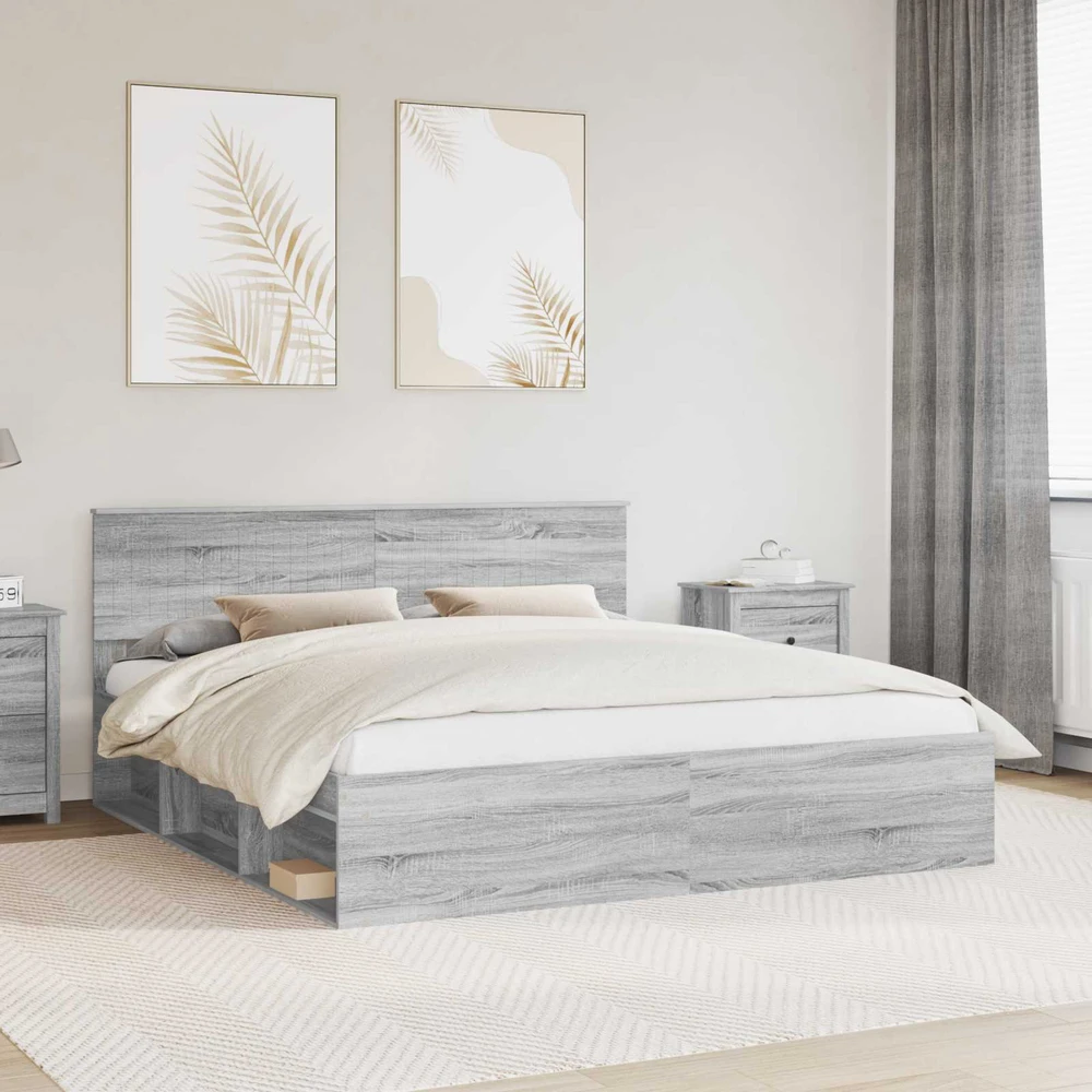 Lovos rėmas Pilkas Sonoma 180 x 200 cm Kietos pušies mediena