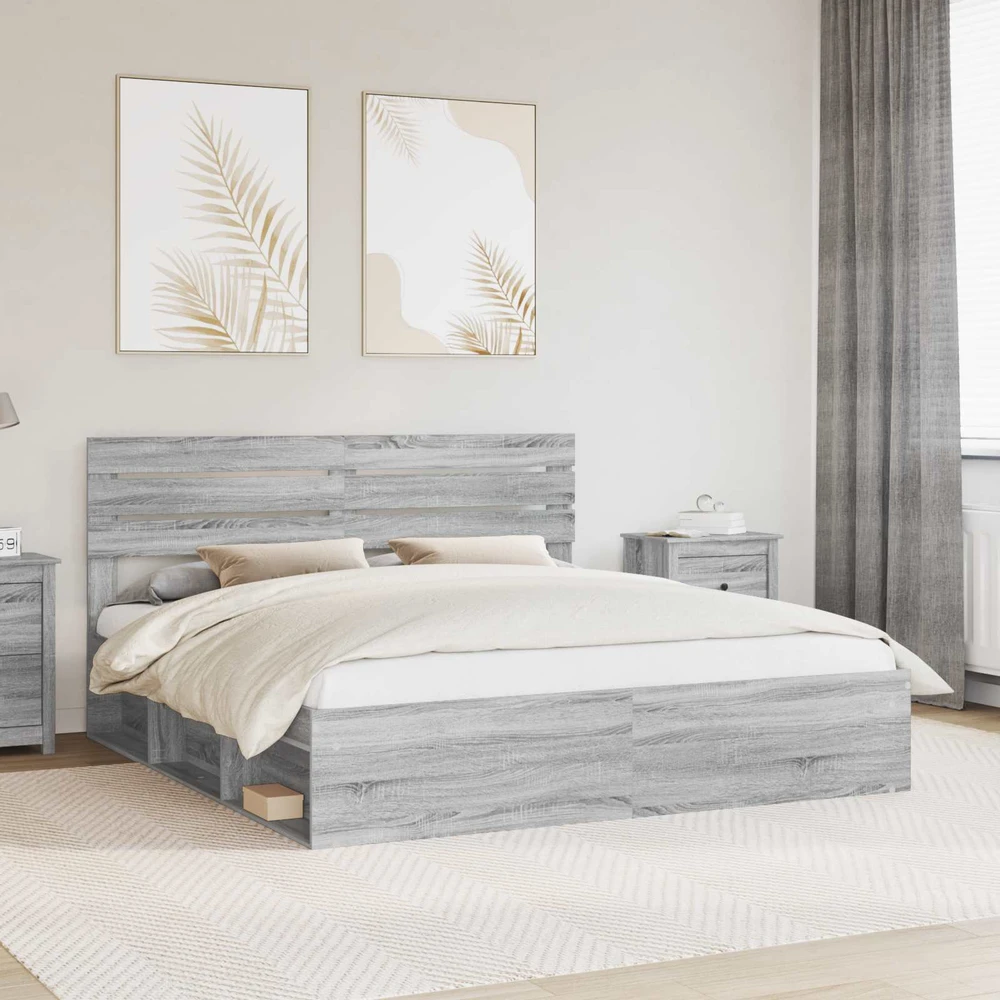 Lovos rėmas Pilkas Sonoma 180 x 200 cm Kietos pušies mediena
