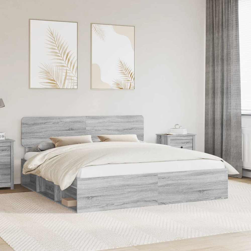 Lovos rėmas Pilkas Sonoma 200 x 200 cm Kietos pušies mediena