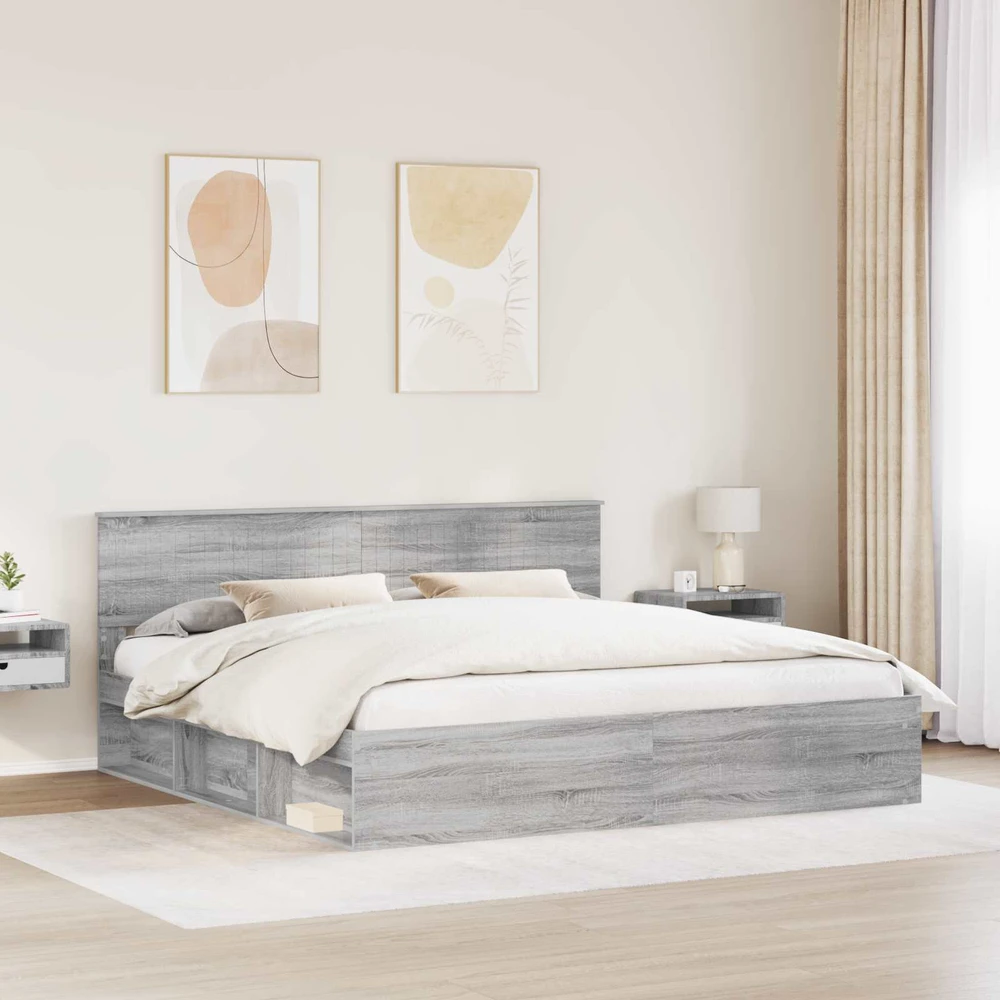 Lovos rėmas Pilkas Sonoma 200 x 200 cm Kietos pušies mediena