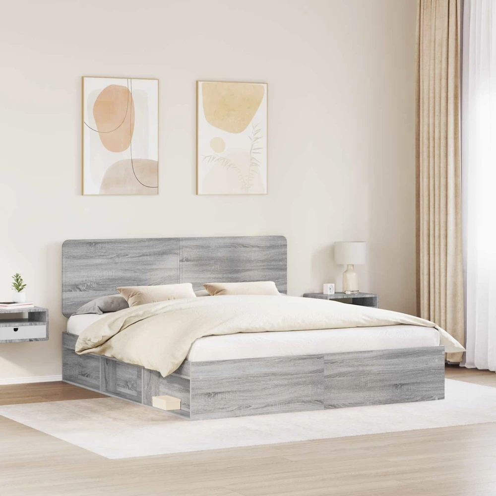 Lovos rėmas Pilkas Sonoma 200 x 200 cm Kietos pušies mediena