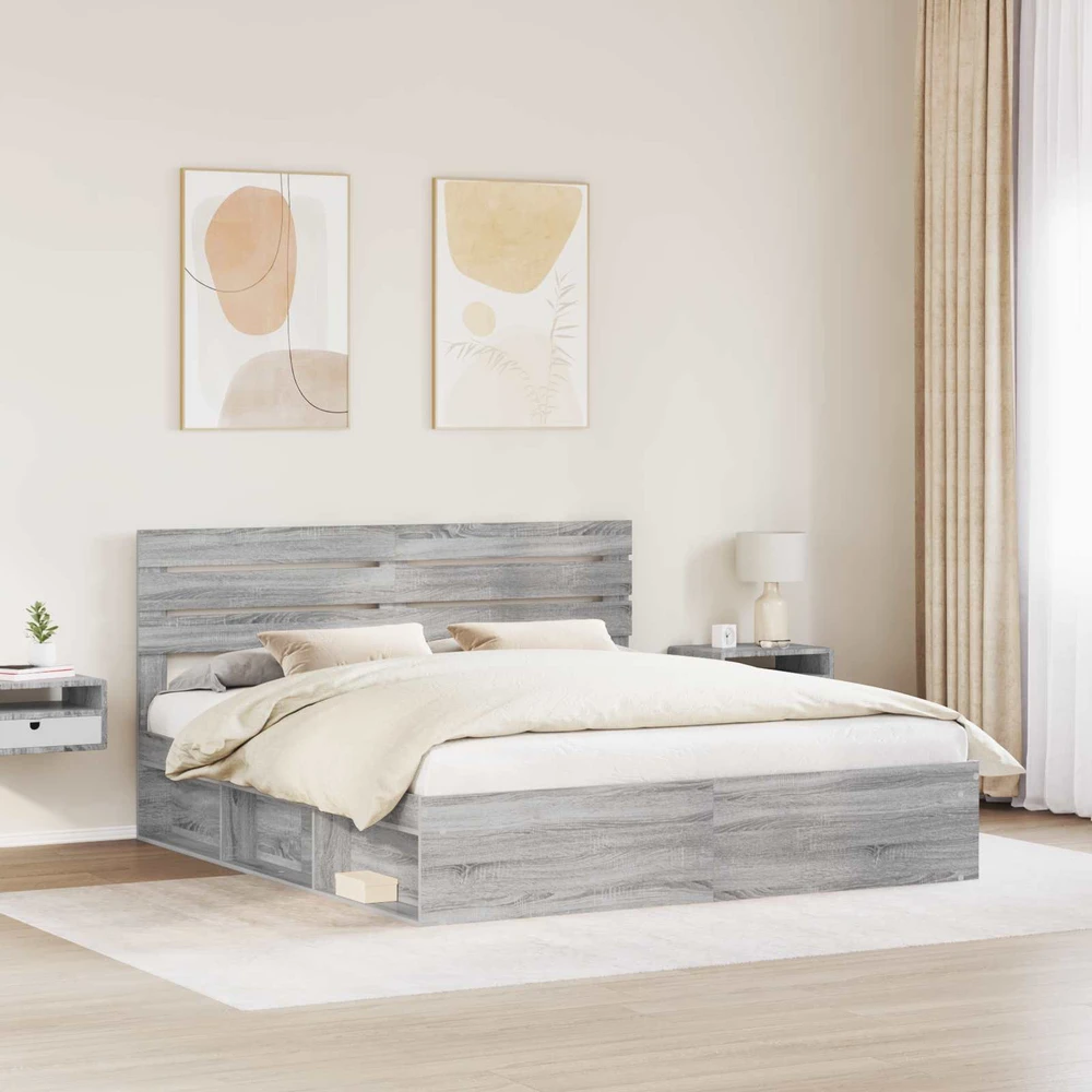 Lovos rėmas Pilkas Sonoma 200 x 200 cm Kietos pušies mediena