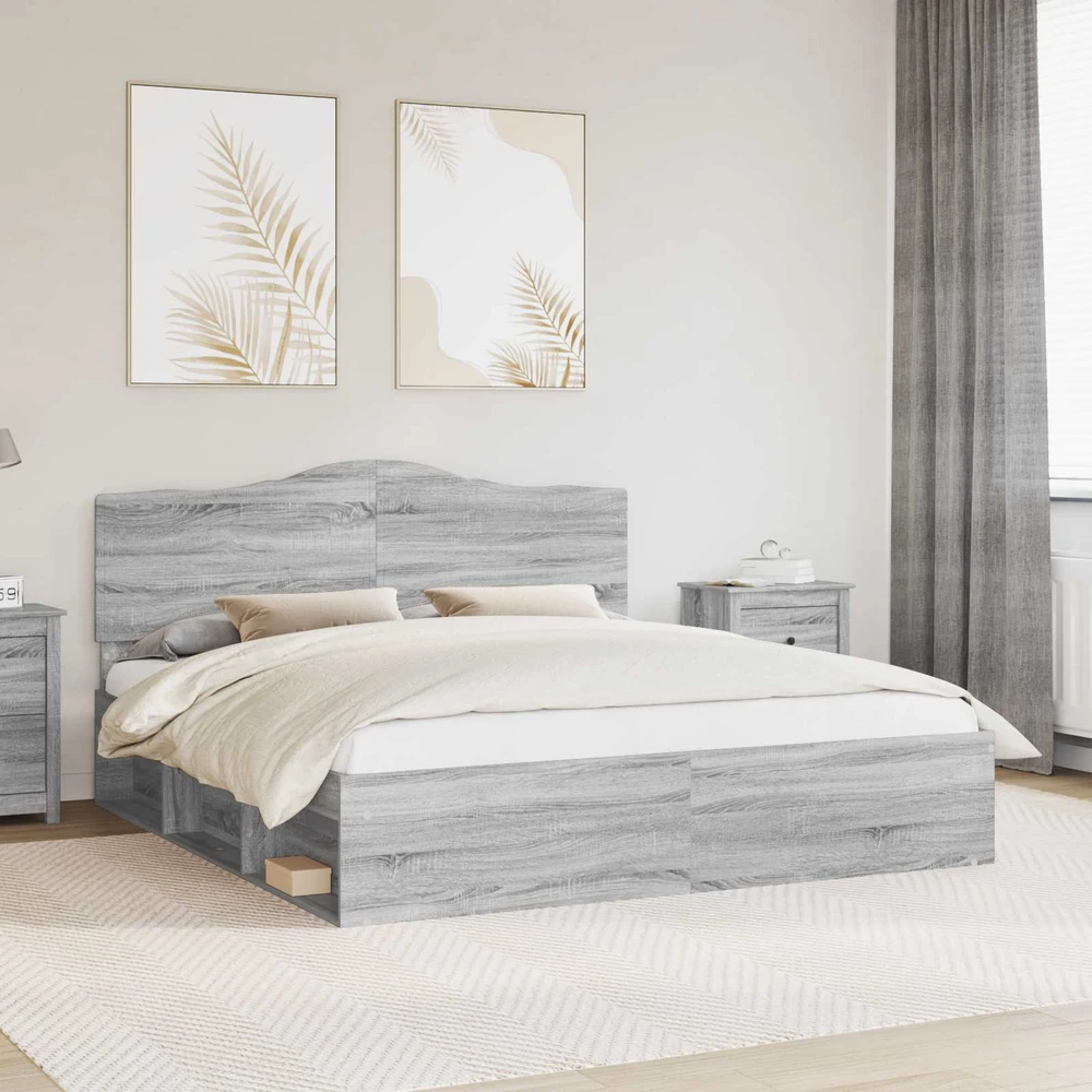 Lovos rėmas Pilkas Sonoma 200 x 200 cm Kietos pušies mediena