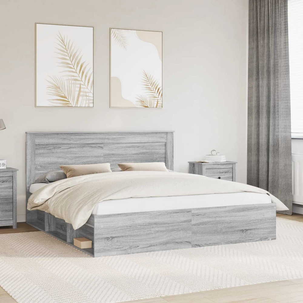 Lovos rėmas Pilkas Sonoma 200 x 200 cm Kietos pušies mediena