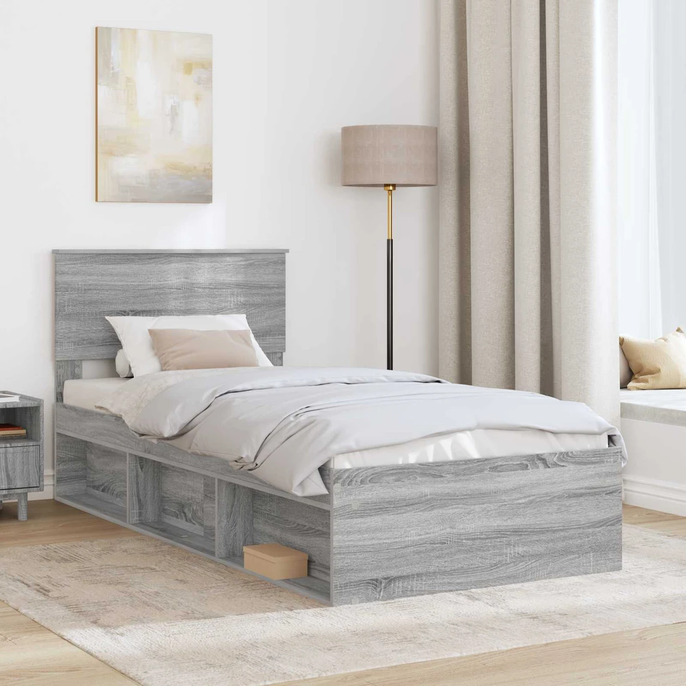 Lova Lovos rėmas Pilkas Sonoma 75 x 190 cm Apdirbta mediena