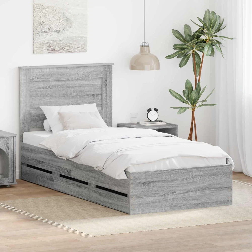 Lova Lovos rėmas Pilkas Sonoma 75 x 190 cm Inžinerinė mediena