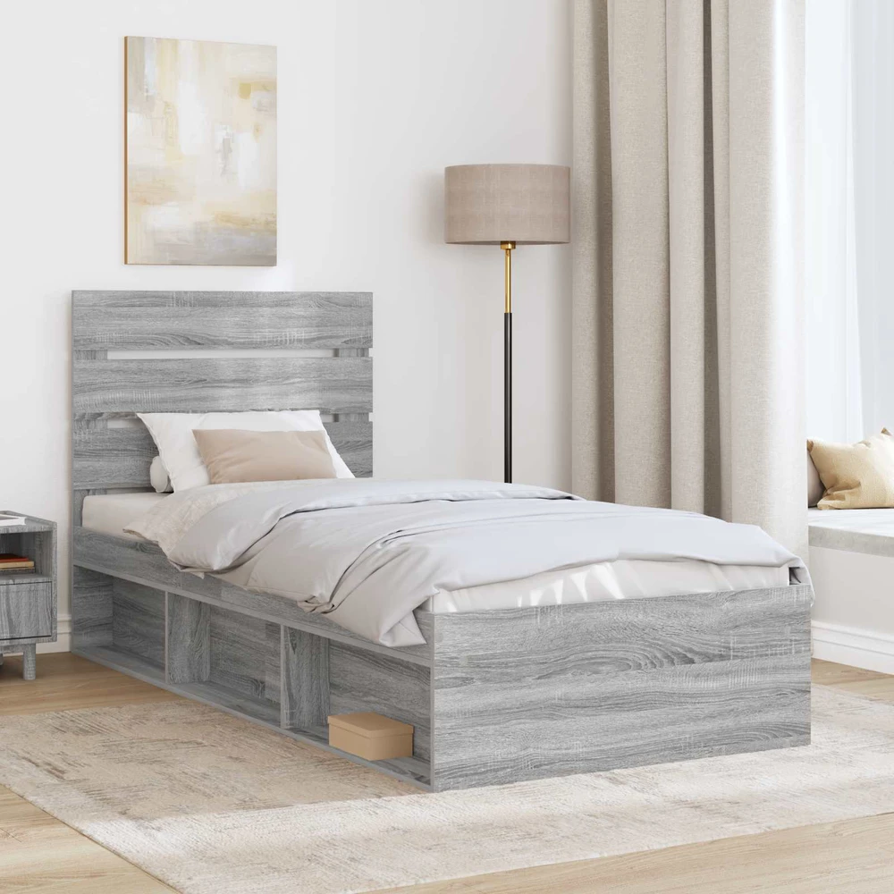 Lova Lovos rėmas Pilkas Sonoma 75 x 190 cm Kietos pušies mediena