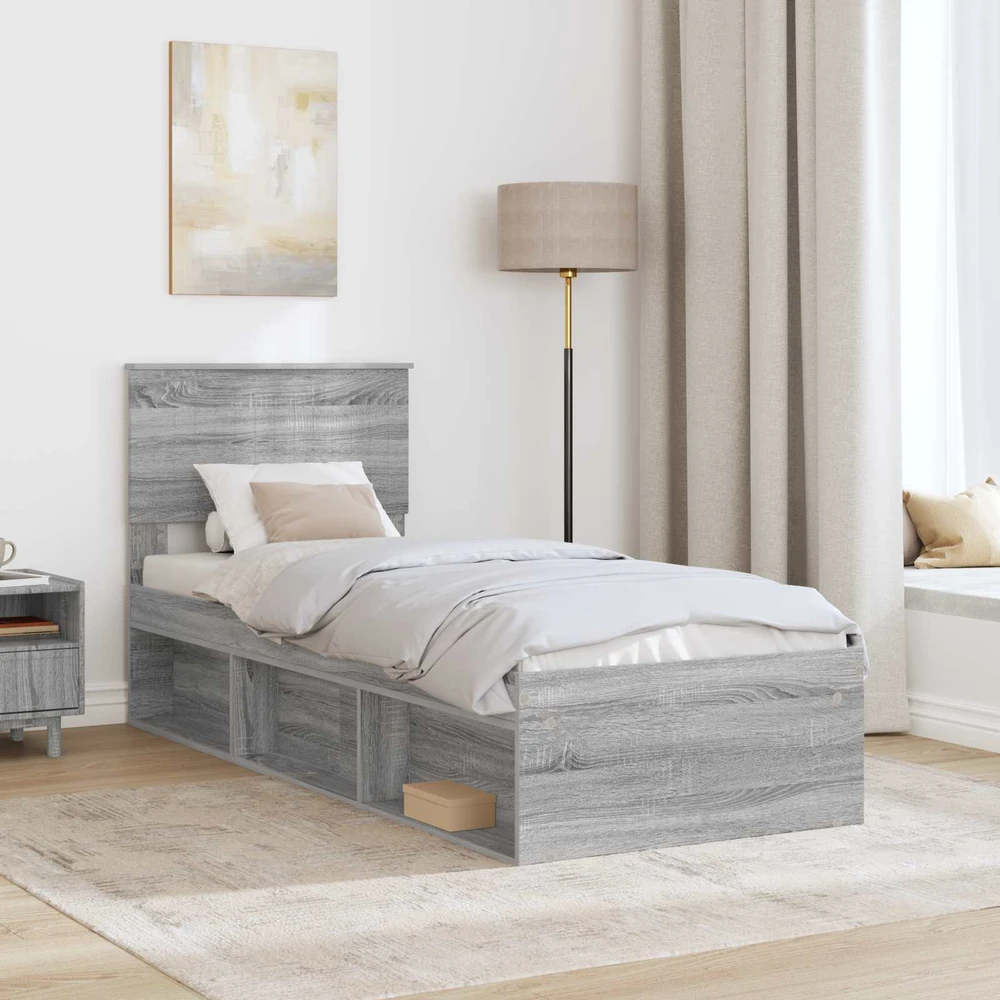 Lova Lovos rėmas Pilkas Sonoma 75 x 190 cm Kietos pušies mediena