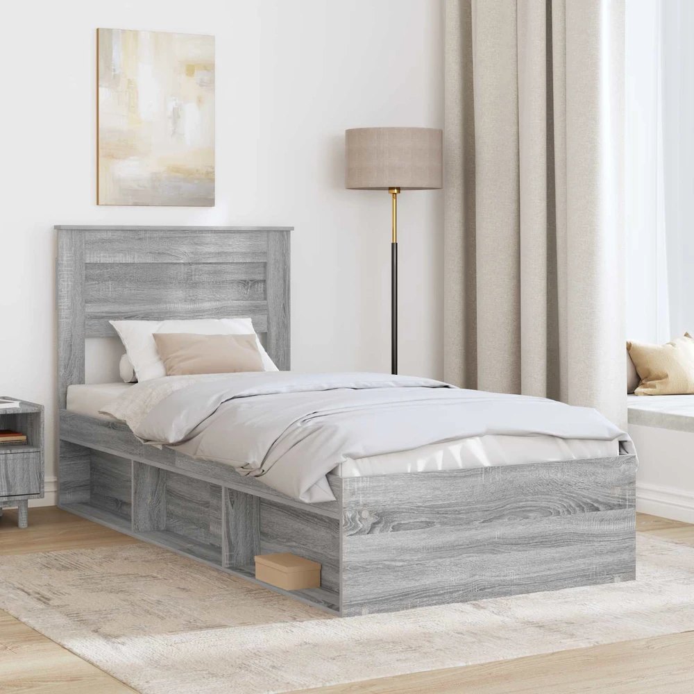 Lova Lovos rėmas Pilkas Sonoma 75 x 190 cm Kietos pušies mediena