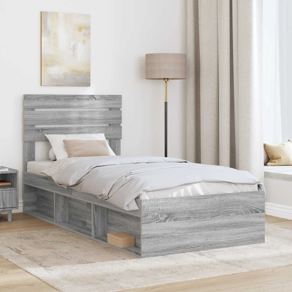 Lova Lovos rėmas Pilkas Sonoma 75 x 190 cm Kietos pušies mediena