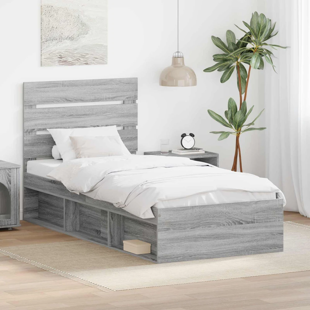 Lova Lovos rėmas Pilkas Sonoma 75 x 190 cm Kietos pušies mediena
