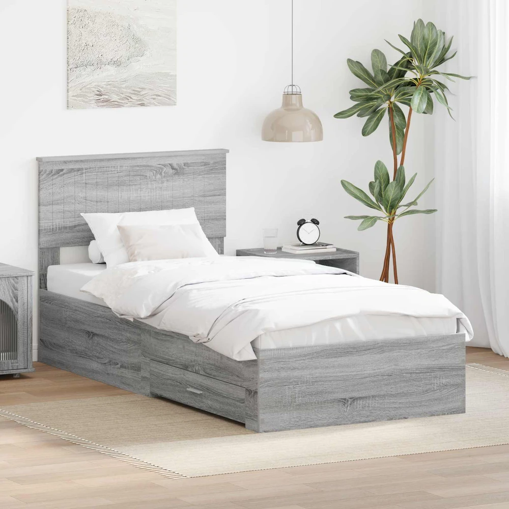 Lova Lovos rėmas Pilka Sonoma 90 x 190 cm Apdirbta mediena