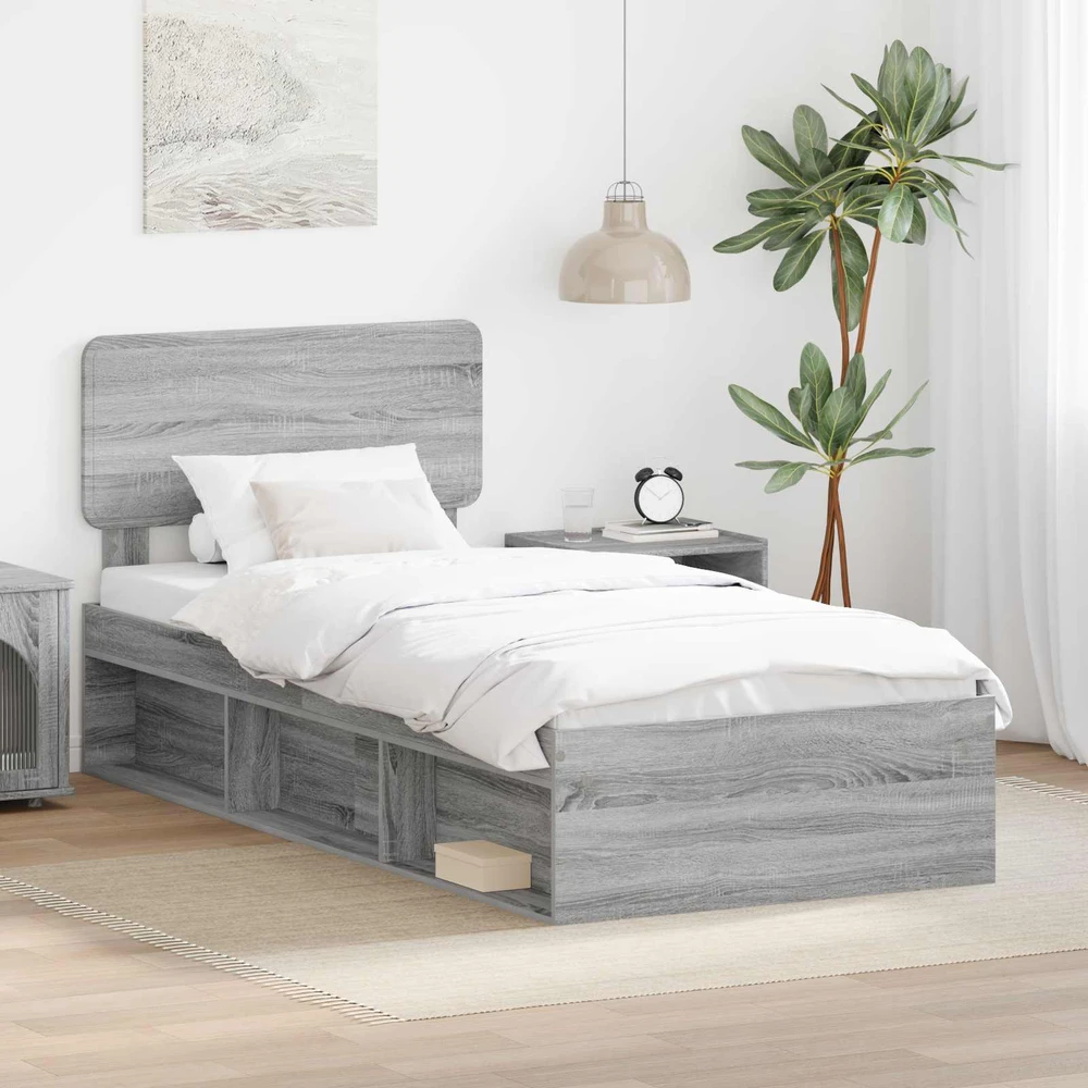 Lova Lovos rėmas Pilkas Sonoma 90 x 190 cm Kietos pušies mediena