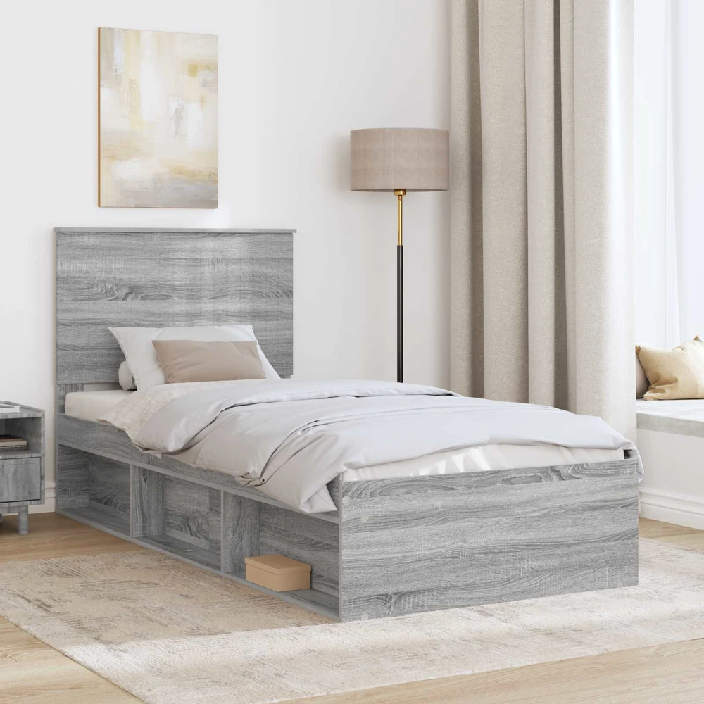 Lova Lovos rėmas Pilkas Sonoma 90 x 190 cm Kietos pušies mediena