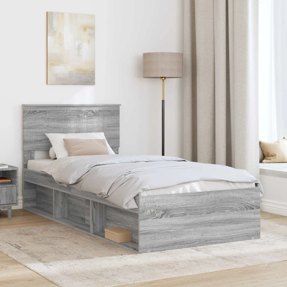 Lova Lovos rėmas Pilkas Sonoma 90 x 200 cm Kietos pušies mediena