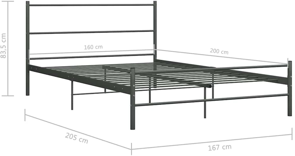 Lovos rėmas, pilkos spalvos, 160x200cm, metalas