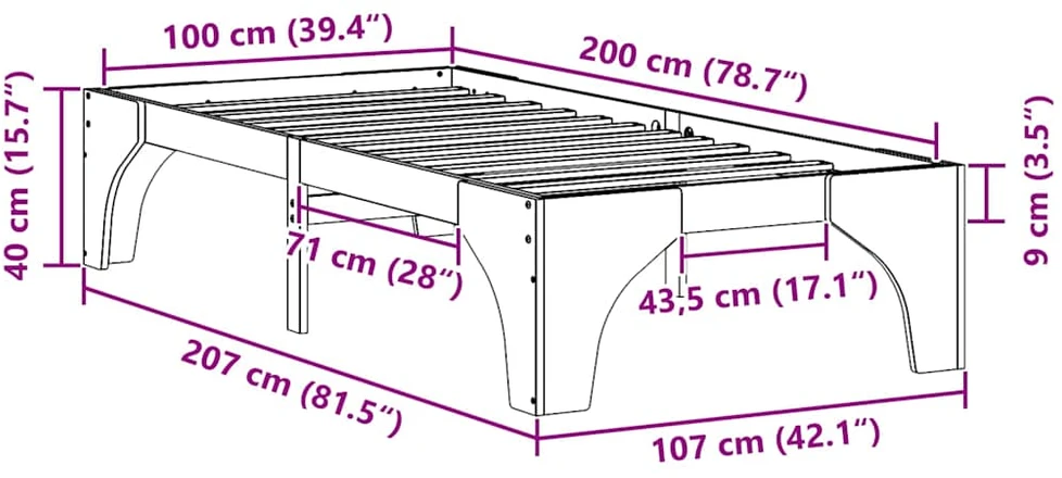 Lova Lovos rėmas Ruda 100 x 200 cm Kietos pušies mediena