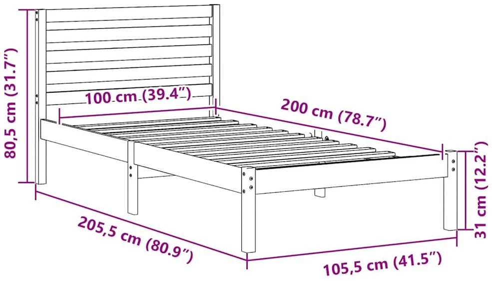 Lova Lovos rėmas Ruda 100 x 200 cm Kietos pušies mediena