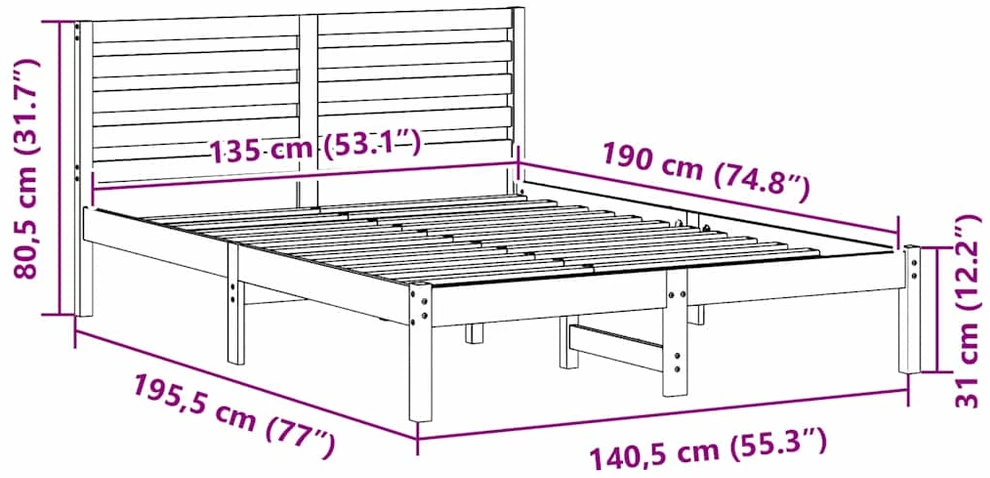 Lova Lovos rėmas Ruda 135 x 190 cm Kietos pušies mediena