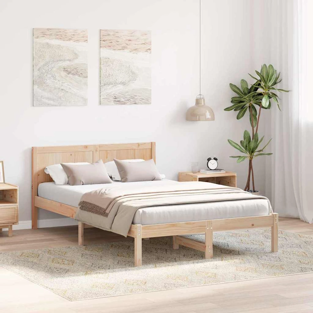 Lova Lovos rėmas Ruda 135 x 190 cm Pušies medienos masyvas