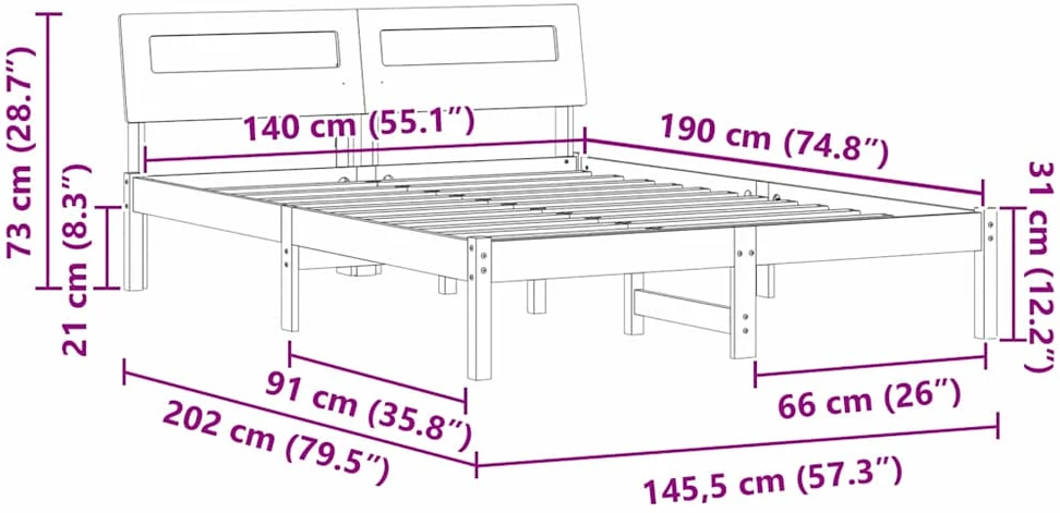 Lovos rėmas Ruda 140 x 190 cm Kietos pušies mediena