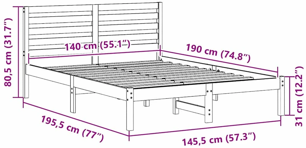Lovos rėmas Ruda 140 x 190 cm Kietos pušies mediena