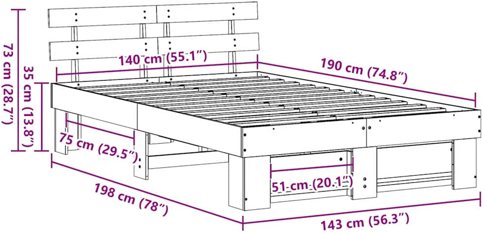 Lovos rėmas Ruda 140 x 190 cm Kietos pušies mediena