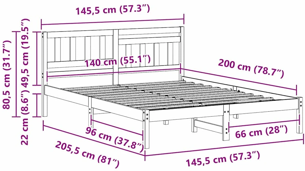 Lovos rėmas Ruda 140 x 200 cm Kietos pušies mediena