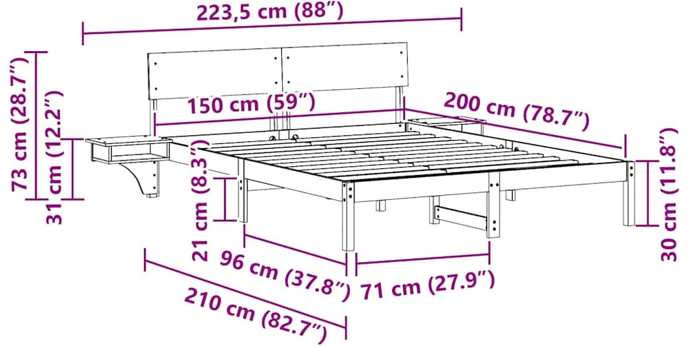 Lovos rėmas Ruda 150 x 200 cm Kietos pušies mediena