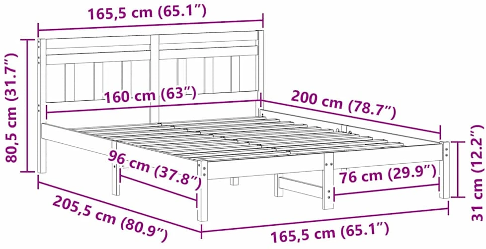 Lovos rėmas Ruda 160 x 200 cm Kietos pušies mediena