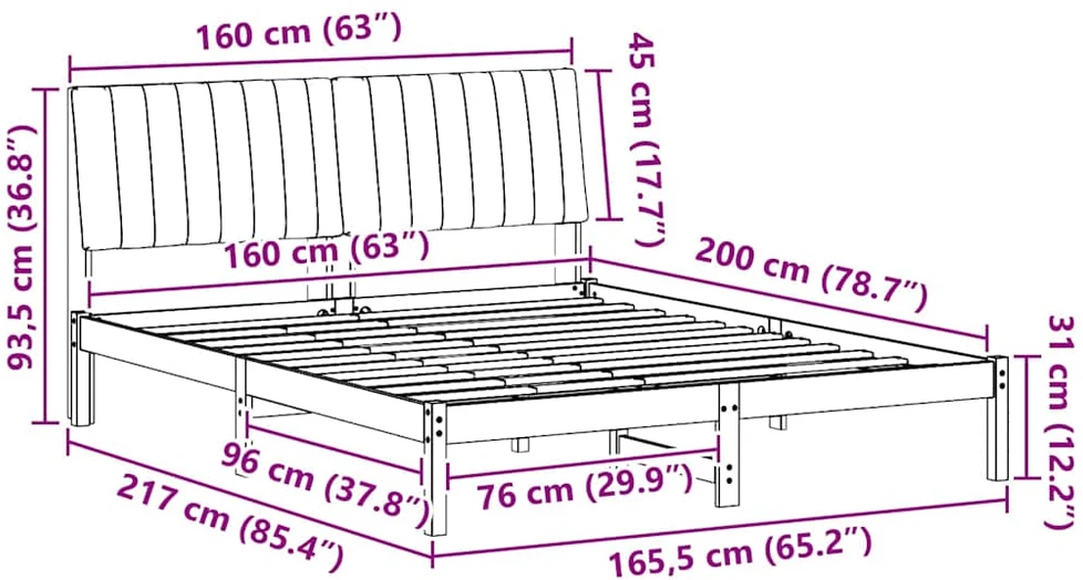 Lovos rėmas Ruda 160 x 200 cm Kietos pušies mediena