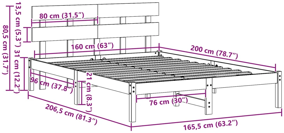 Lovos rėmas Ruda 160 x 200 cm Pušies medienos masyvas