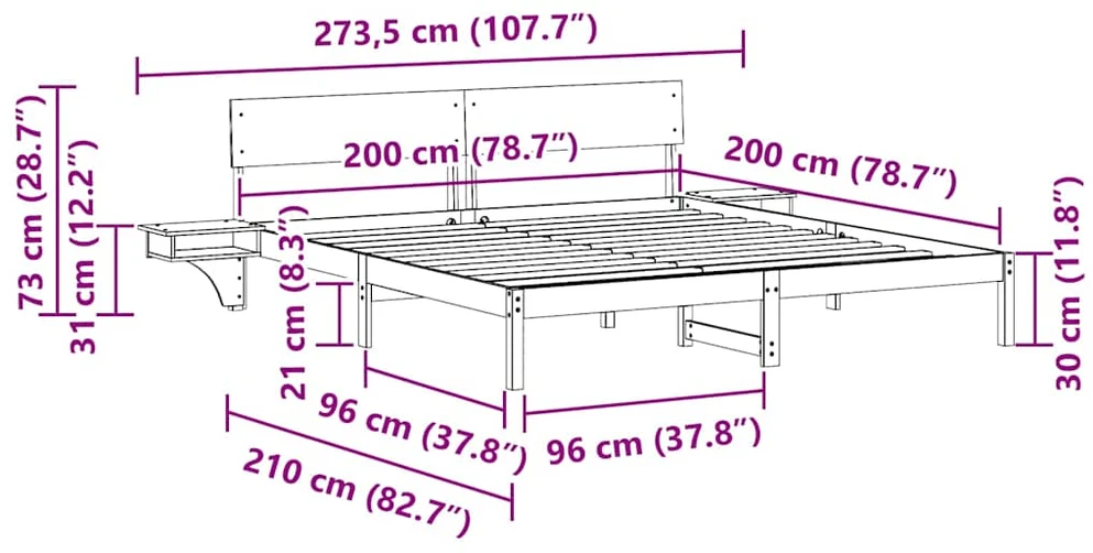 Lovos rėmas Ruda 200 x 200 cm Kietos pušies mediena