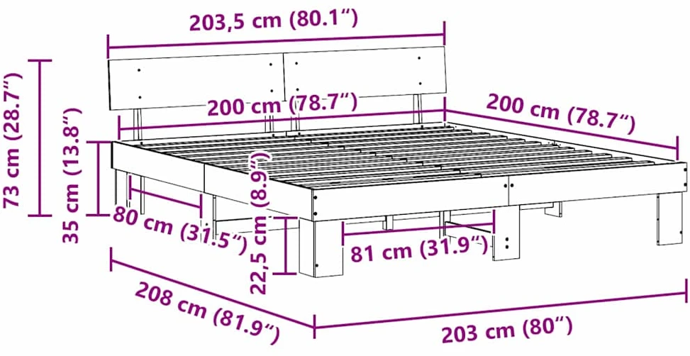 Lovos rėmas Ruda 200 x 200 cm Kietos pušies mediena