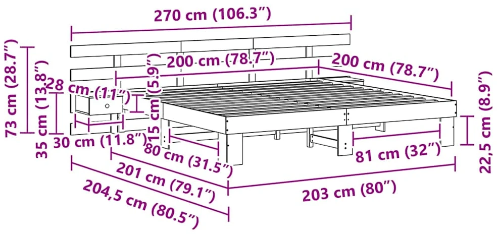 Lovos rėmas Ruda 200 x 200 cm Kietos pušies mediena