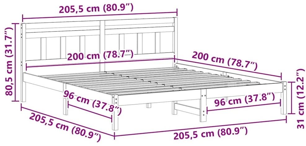 Lovos rėmas Ruda 200 x 200 cm Kietos pušies mediena