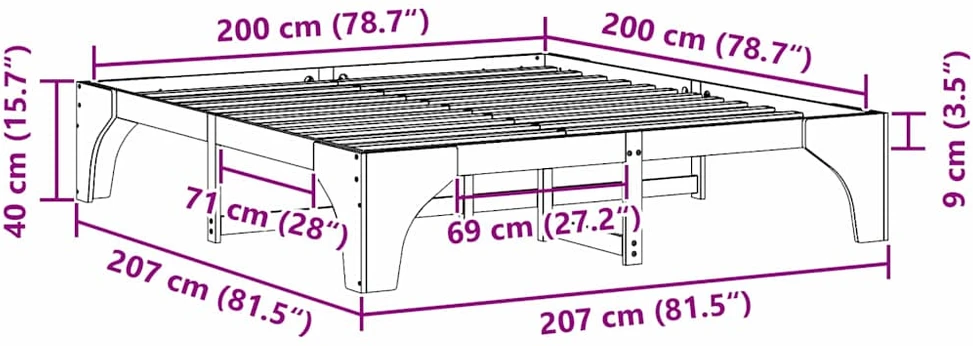 Lovos rėmas Ruda 200 x 200 cm Kietos pušies mediena