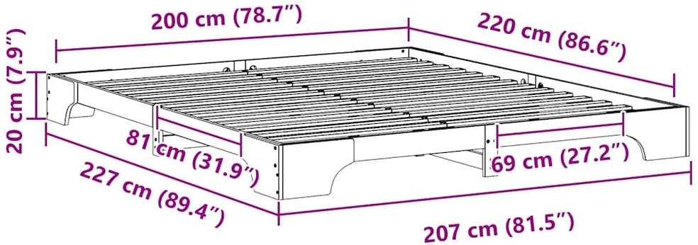 Lova Lovos rėmas Ruda 200 x 220 cm Kietos pušies mediena