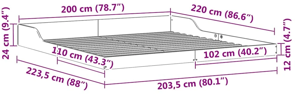 Lova Lovos rėmas Ruda 200 x 220 cm Kietos pušies mediena